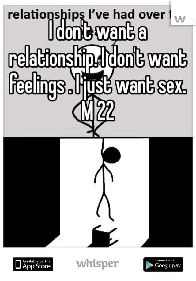 I don't want a relationship. I don't want feelings . I just want sex. M 22