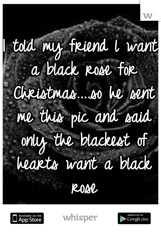 I told my friend l want a black rose for Christmas....so he sent me this pic and said only the blackest of hearts want a black rose
