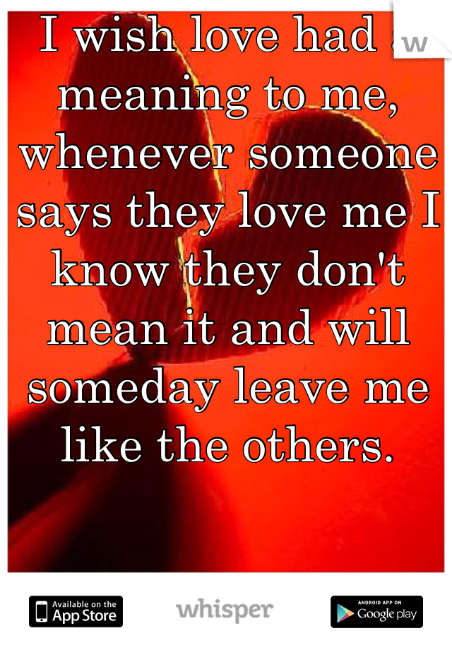 I wish love had a meaning to me, whenever someone says they love me I know they don't mean it and will someday leave me like the others. 