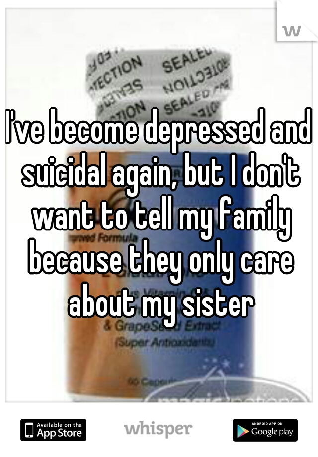 I've become depressed and suicidal again, but I don't want to tell my family because they only care about my sister