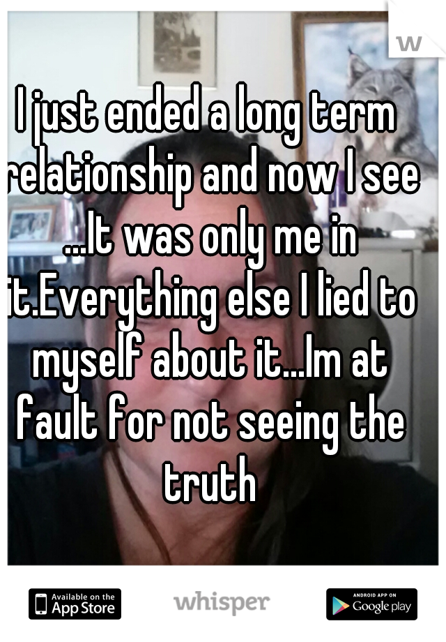 I just ended a long term relationship and now I see ...It was only me in it.Everything else I lied to myself about it...Im at fault for not seeing the truth