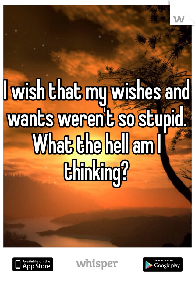 I wish that my wishes and wants weren't so stupid. What the hell am I thinking?