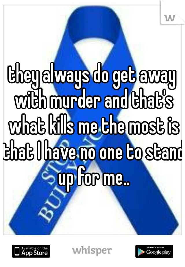 they always do get away with murder and that's what kills me the most is that I have no one to stand up for me..