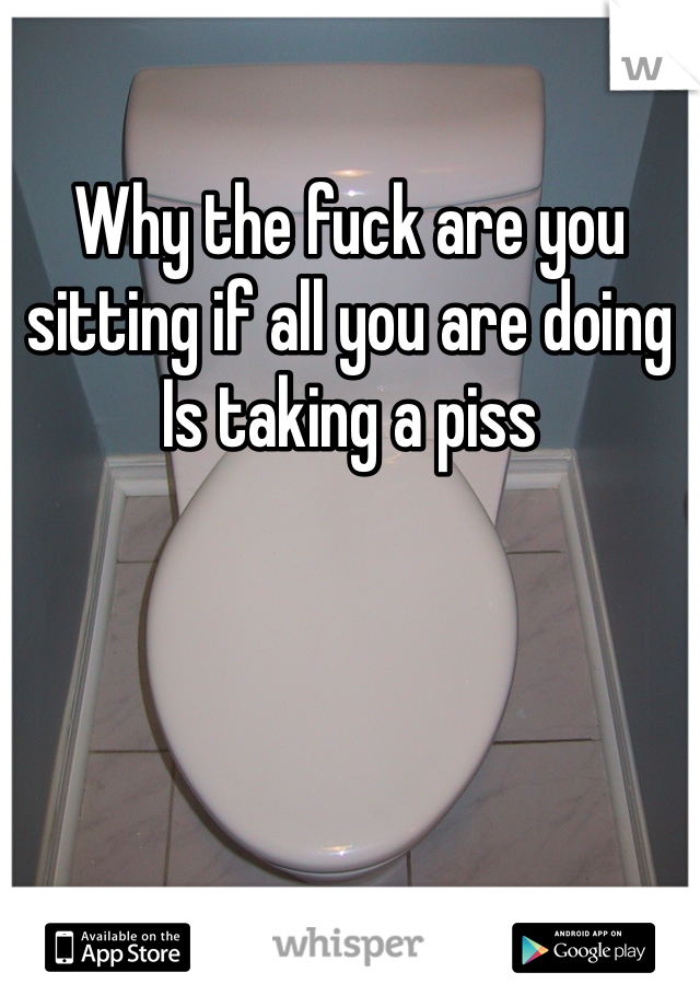 Why the fuck are you sitting if all you are doing Is taking a piss