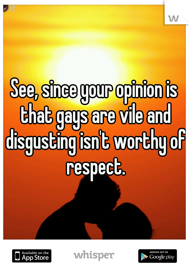 See, since your opinion is that gays are vile and disgusting isn't worthy of respect.