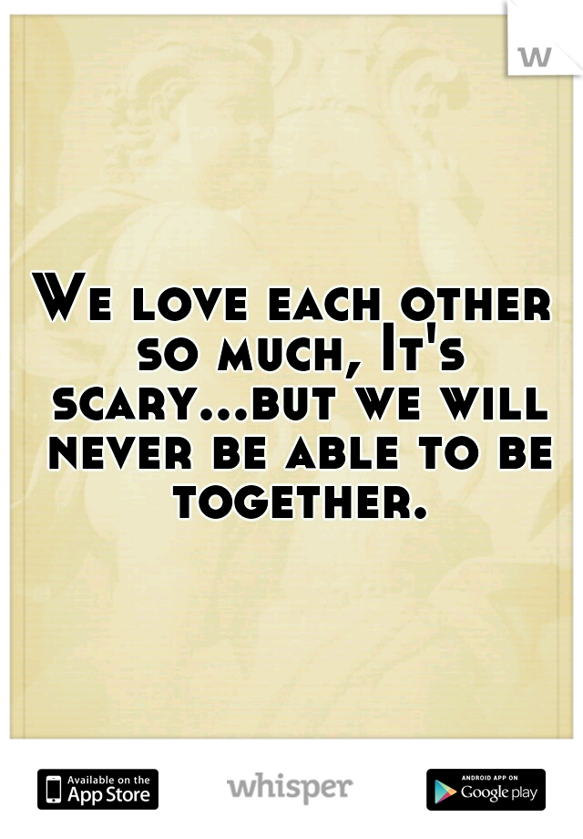 We love each other so much, It's scary...but we will never be able to be together.
