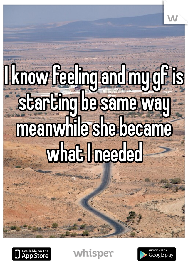 I know feeling and my gf is starting be same way meanwhile she became what I needed 