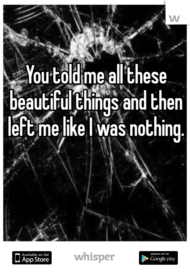You told me all these beautiful things and then left me like I was nothing. 