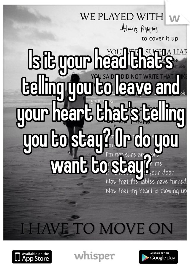 Is it your head that's telling you to leave and your heart that's telling you to stay? Or do you want to stay? 