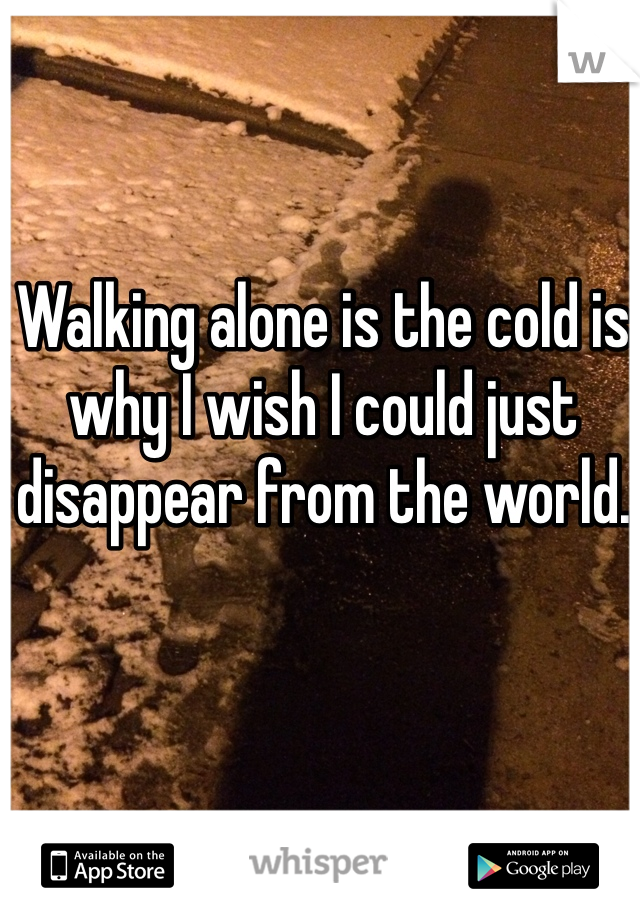Walking alone is the cold is why I wish I could just disappear from the world.