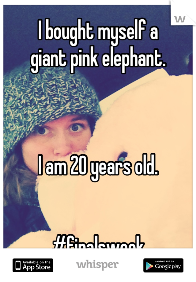 I bought myself a
giant pink elephant.



I am 20 years old.


#finalsweek