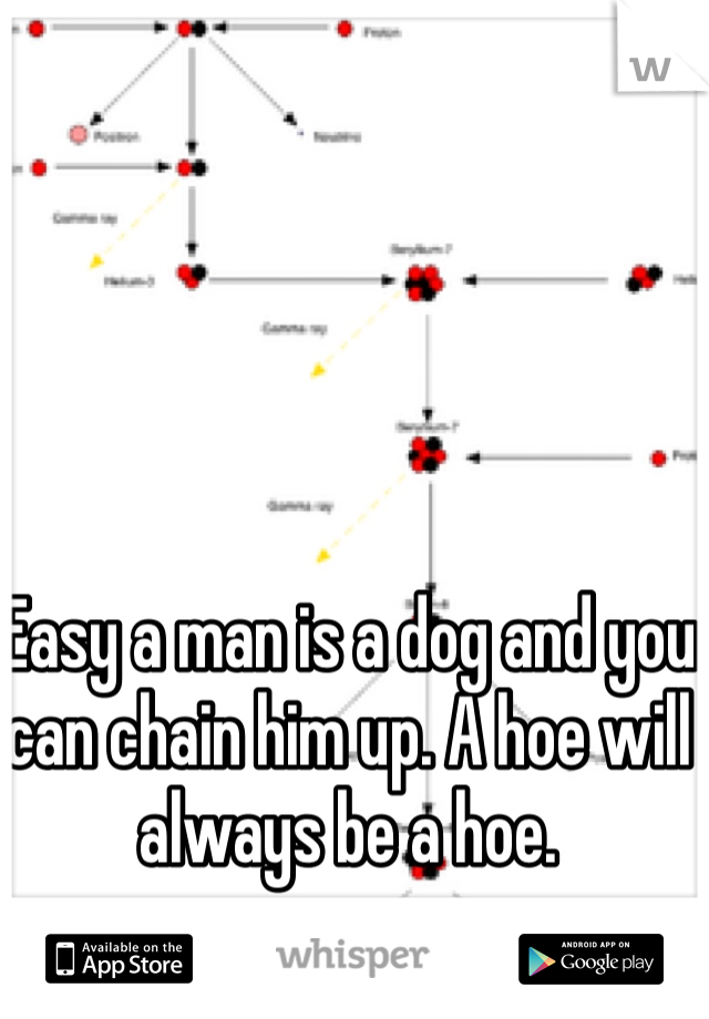 Easy a man is a dog and you can chain him up. A hoe will always be a hoe.
