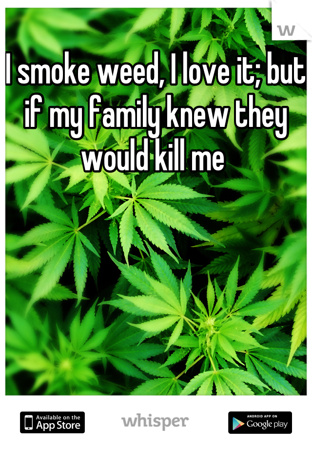 I smoke weed, I love it; but if my family knew they would kill me 