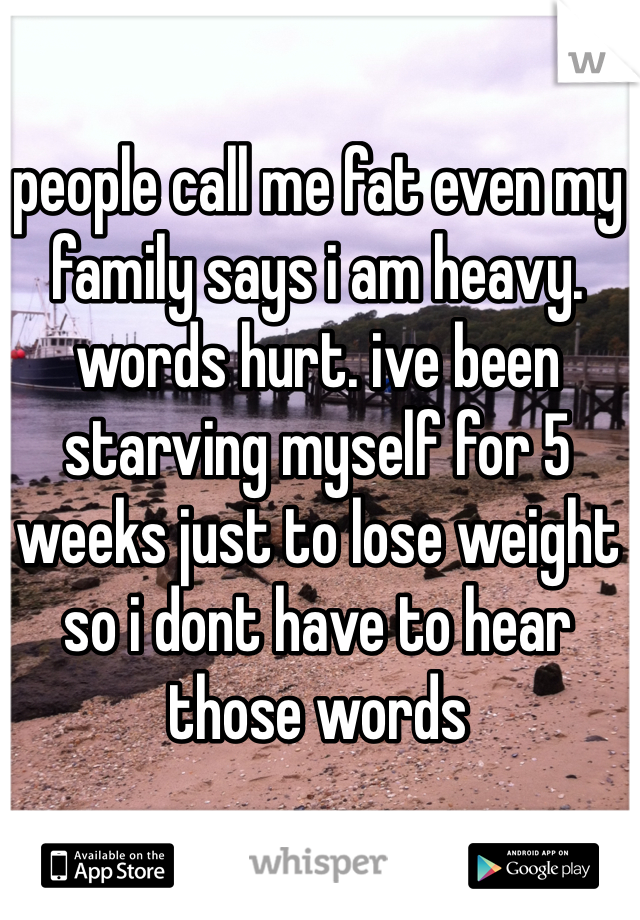 people call me fat even my family says i am heavy. words hurt. ive been starving myself for 5 weeks just to lose weight so i dont have to hear those words