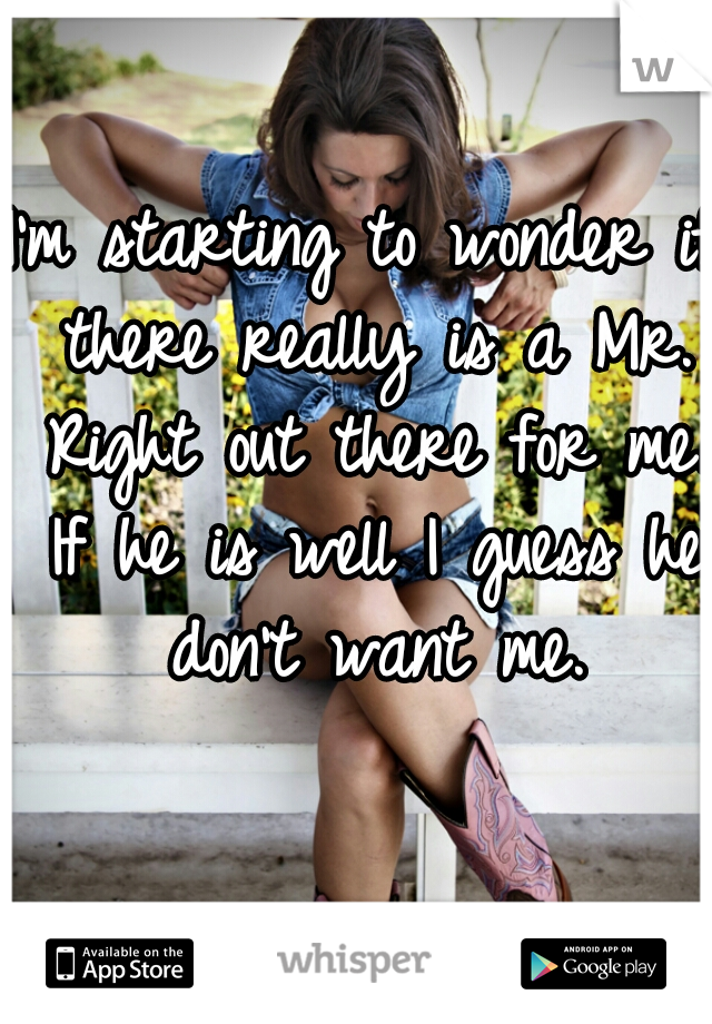 I'm starting to wonder if there really is a Mr. Right out there for me. If he is well I guess he don't want me.