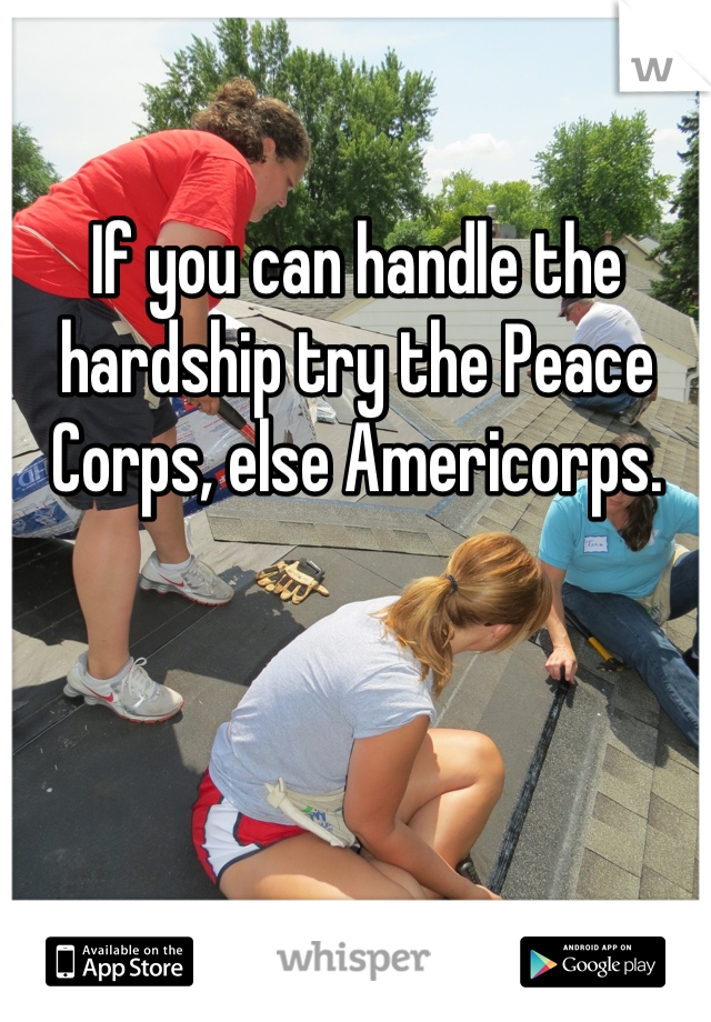 If you can handle the hardship try the Peace Corps, else Americorps.