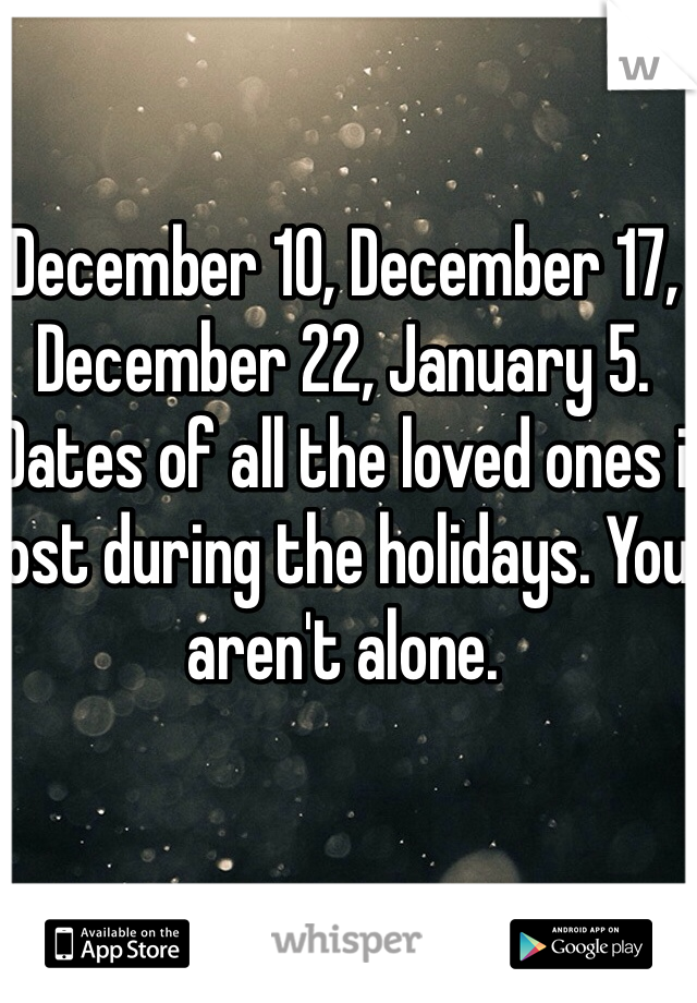 December 10, December 17, December 22, January 5. Dates of all the loved ones i lost during the holidays. You aren't alone. 