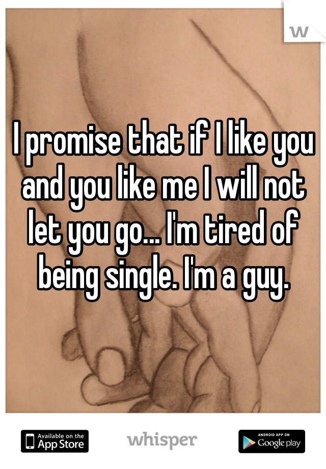 I promise that if I like you and you like me I will not let you go... I'm tired of being single. I'm a guy. 