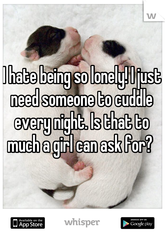 I hate being so lonely! I just need someone to cuddle every night. Is that to much a girl can ask for? 