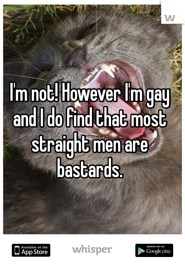 I'm not! However I'm gay and I do find that most straight men are bastards. 