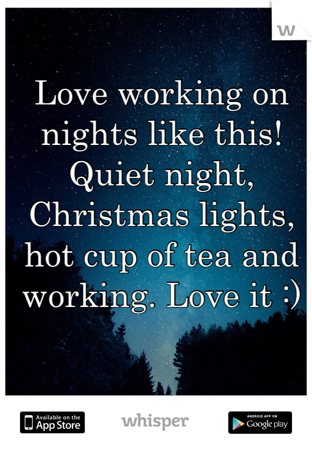 Love working on nights like this! Quiet night, Christmas lights, hot cup of tea and working. Love it :)