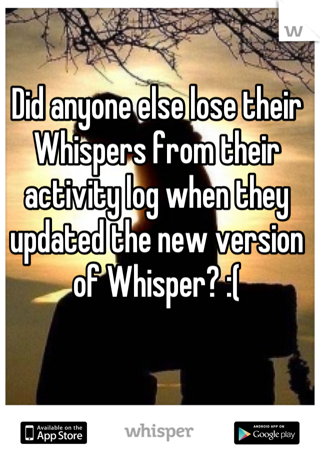 Did anyone else lose their Whispers from their activity log when they updated the new version of Whisper? :(