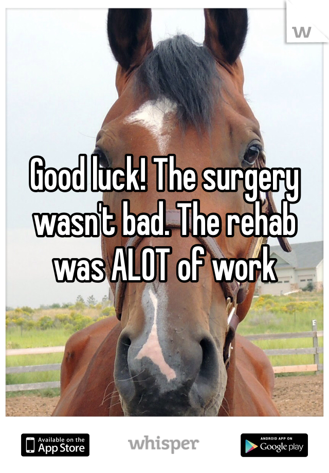 Good luck! The surgery wasn't bad. The rehab was ALOT of work