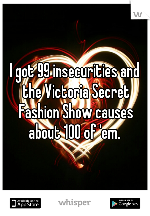I got 99 insecurities and the Victoria Secret Fashion Show causes about 100 of 'em. 