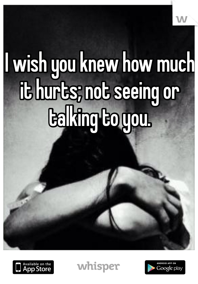 I wish you knew how much it hurts; not seeing or talking to you. 