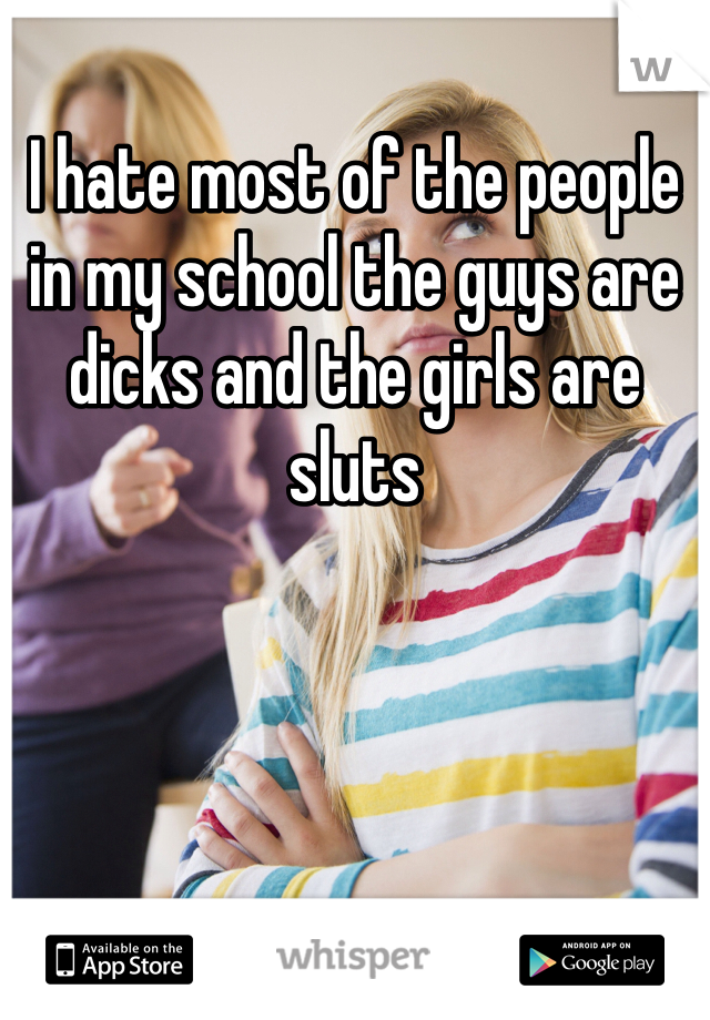 I hate most of the people in my school the guys are dicks and the girls are sluts
