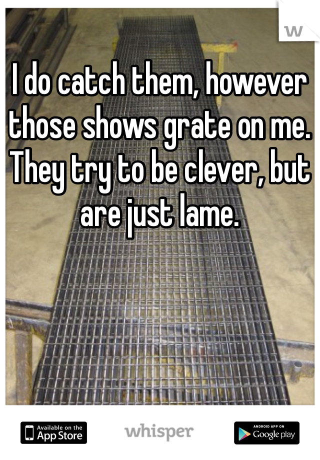 I do catch them, however those shows grate on me. They try to be clever, but are just lame.