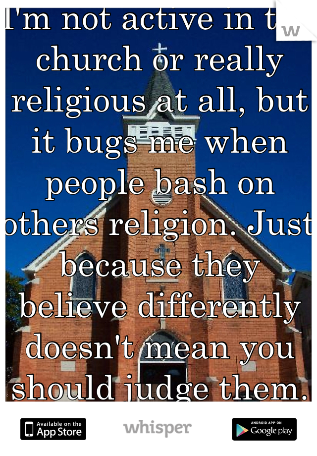 I'm not active in the church or really religious at all, but it bugs me when people bash on others religion. Just because they believe differently doesn't mean you should judge them. Let them be!