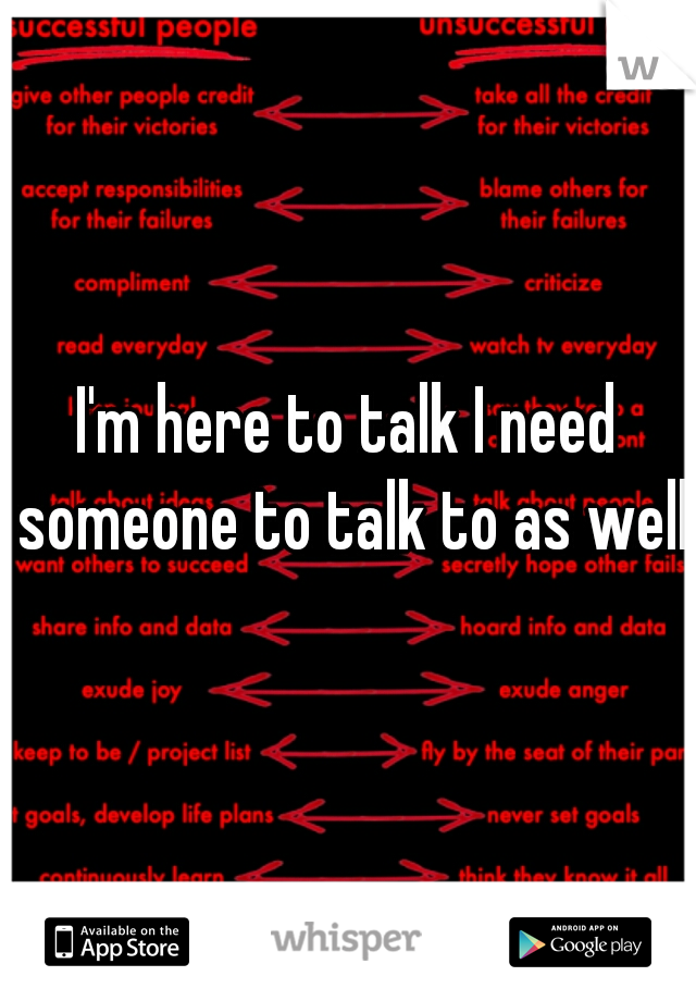I'm here to talk I need someone to talk to as well