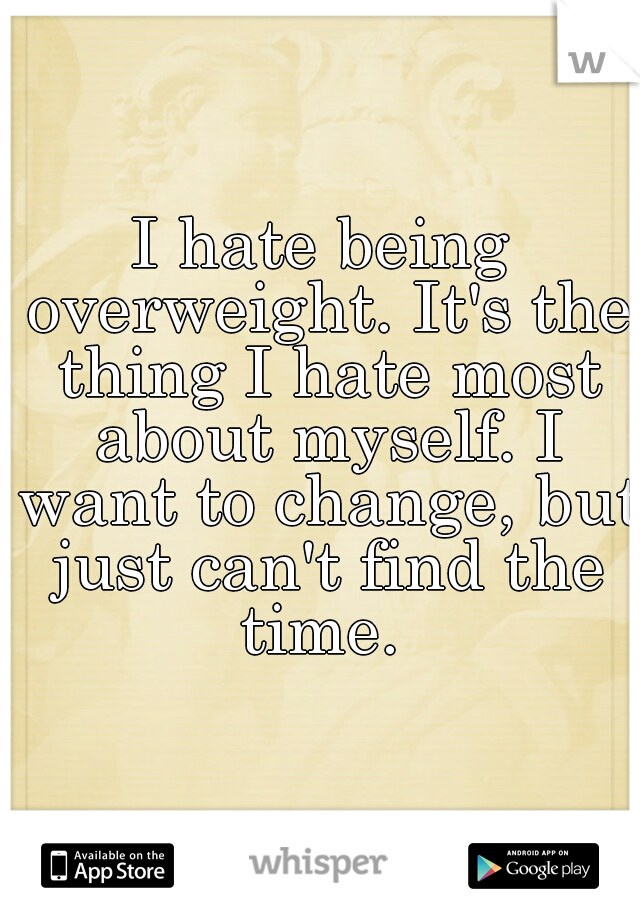 I hate being overweight. It's the thing I hate most about myself. I want to change, but just can't find the time. 