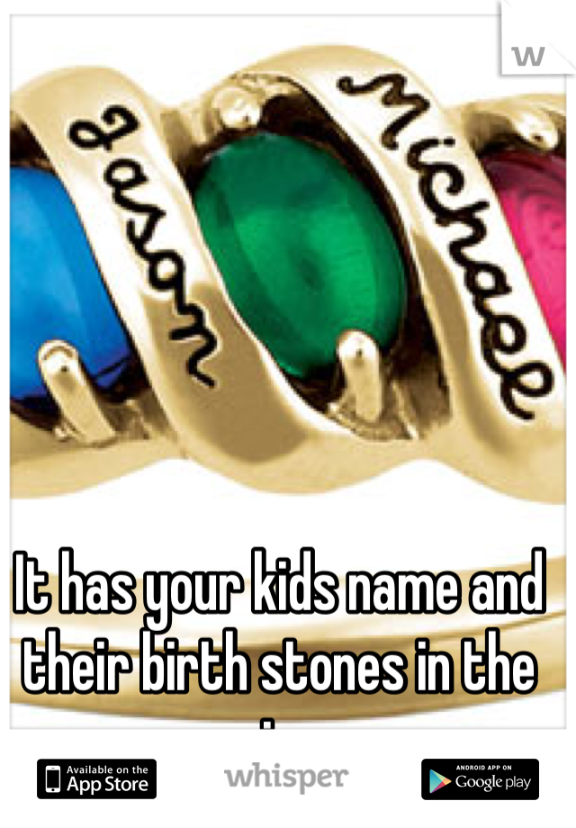 It has your kids name and their birth stones in the ring