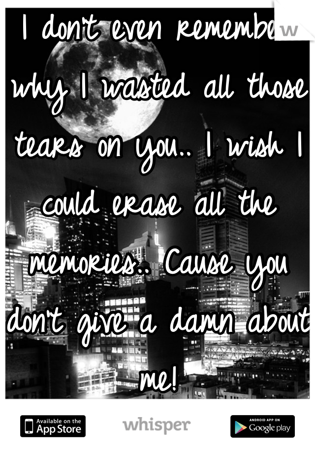 I don't even remember why I wasted all those tears on you.. I wish I could erase all the memories.. Cause you don't give a damn about me!