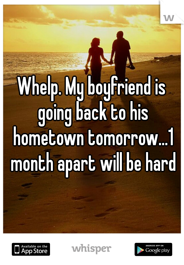 Whelp. My boyfriend is going back to his hometown tomorrow...1 month apart will be hard