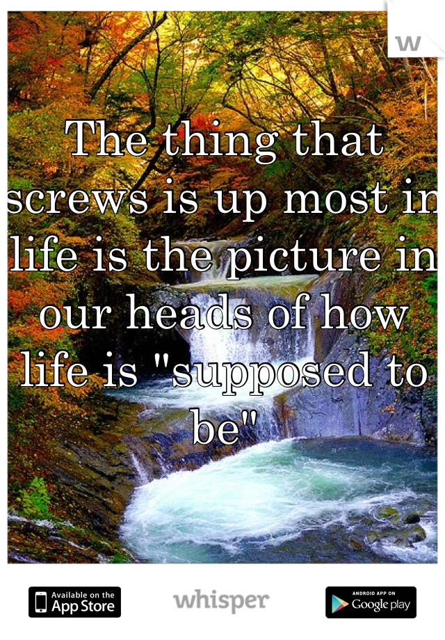 The thing that screws is up most in life is the picture in our heads of how life is "supposed to be"