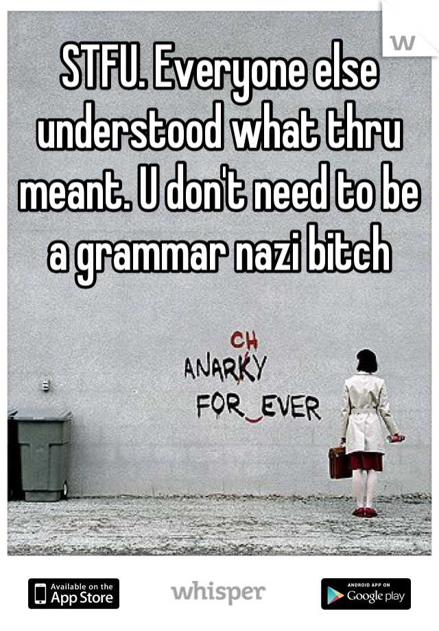 STFU. Everyone else understood what thru meant. U don't need to be a grammar nazi bitch