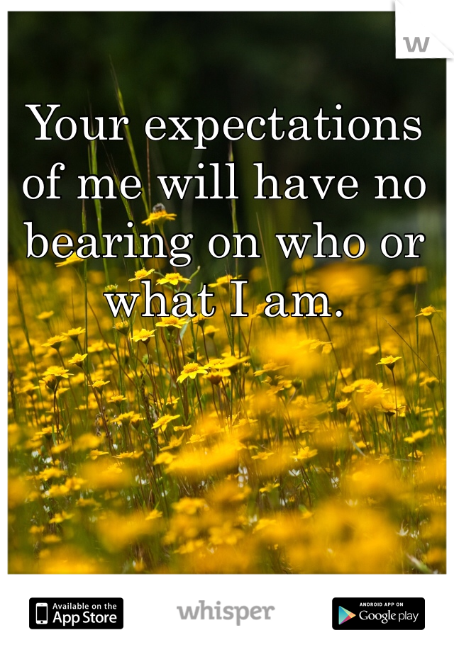 Your expectations of me will have no bearing on who or what I am. 