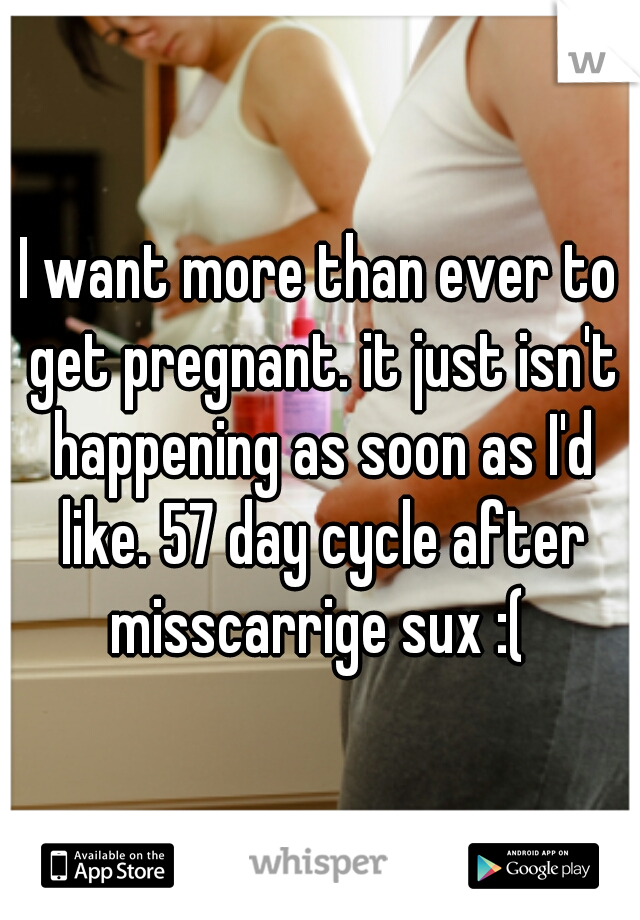 I want more than ever to get pregnant. it just isn't happening as soon as I'd like. 57 day cycle after misscarrige sux :( 