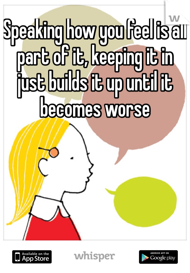 Speaking how you feel is all part of it, keeping it in just builds it up until it becomes worse