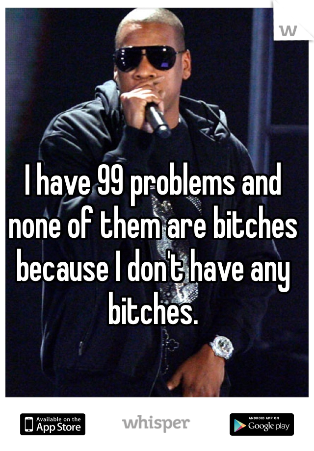 I have 99 problems and none of them are bitches because I don't have any bitches.