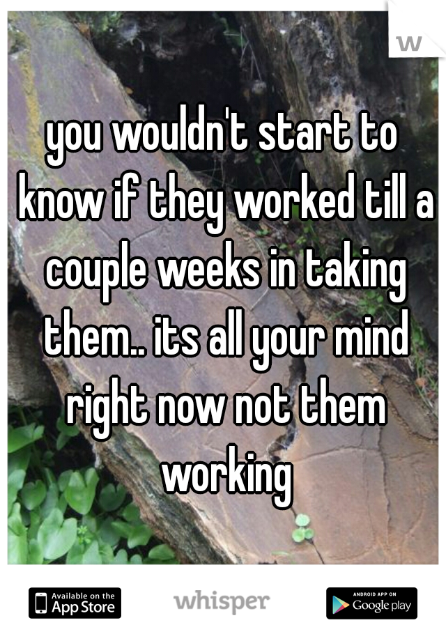 you wouldn't start to know if they worked till a couple weeks in taking them.. its all your mind right now not them working