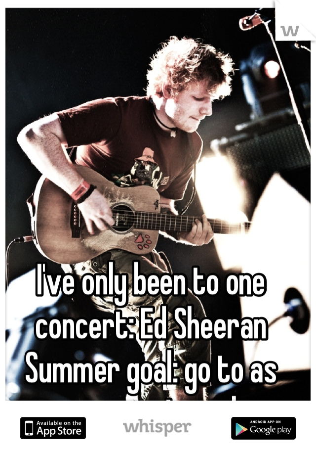 I've only been to one concert: Ed Sheeran
Summer goal: go to as many concerts as I can