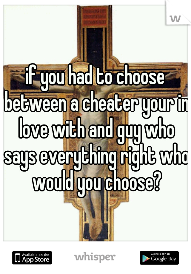 if you had to choose between a cheater your in love with and guy who says everything right who would you choose?