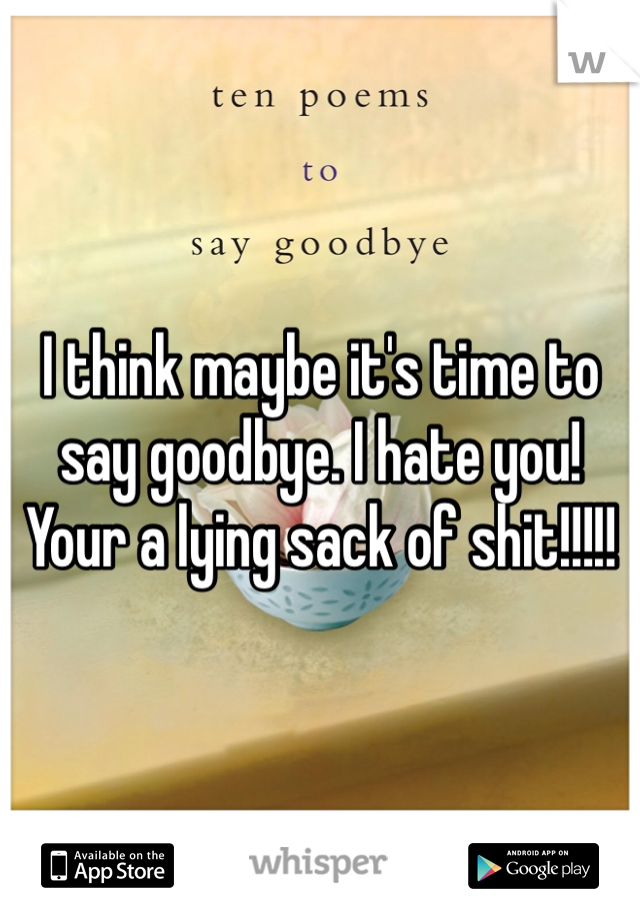 I think maybe it's time to say goodbye. I hate you! Your a lying sack of shit!!!!!