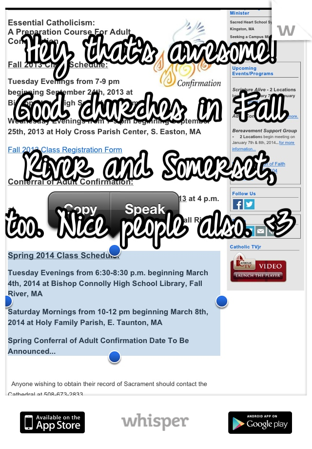 Hey that's awesome! Good churches in Fall River and Somerset, too. Nice people also. <3

