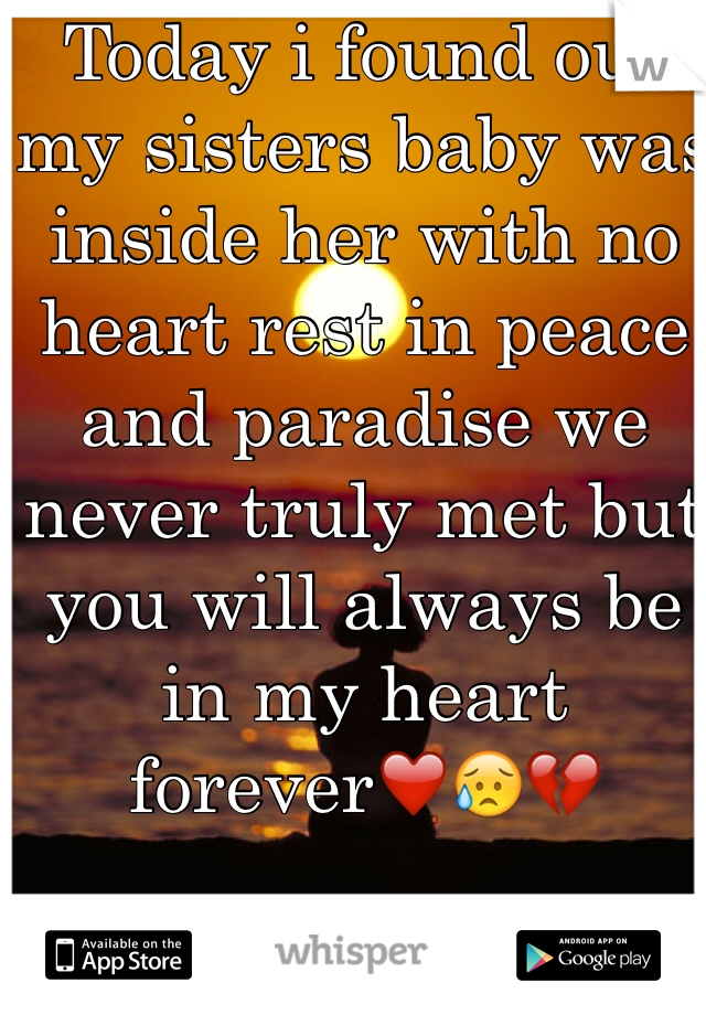 Today i found out my sisters baby was inside her with no heart rest in peace and paradise we never truly met but you will always be in my heart forever❤️😥💔