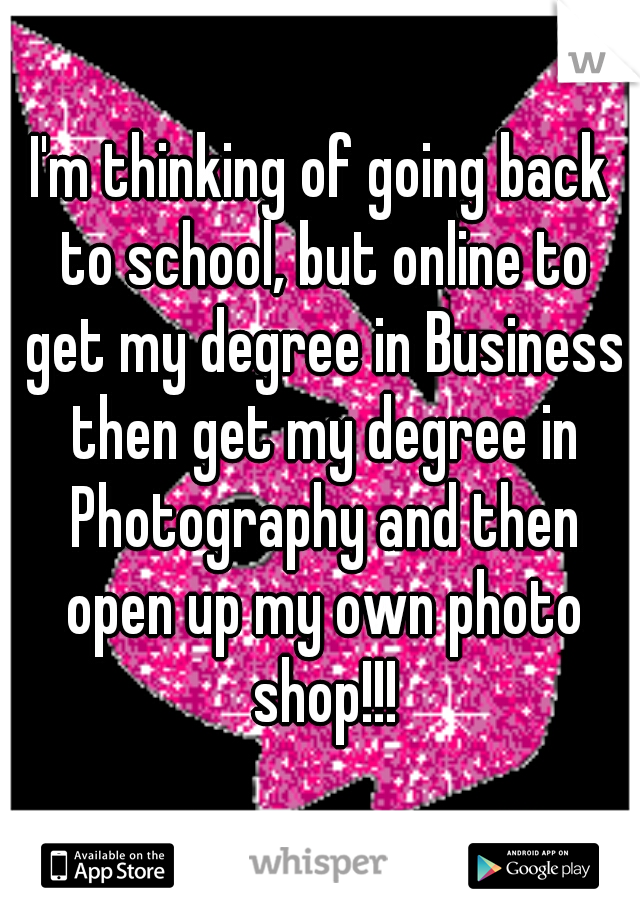 I'm thinking of going back to school, but online to get my degree in Business then get my degree in Photography and then open up my own photo shop!!!